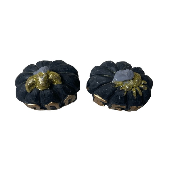 Boo Eek Black & Gold Pumpkin Set of 2 Concrete 4” x 3.5” Decor - Picture 5 of 14